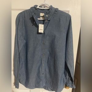 J Crew Classic chambray ruffle button shirt